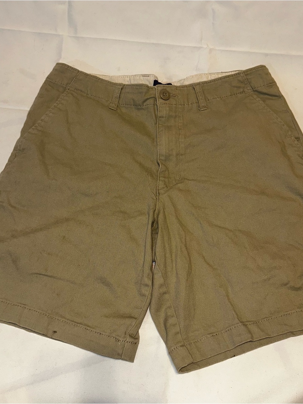 George Men Flat Front Shorts Olive Tan Khaki Size 32 Cotton Spandex Stretch